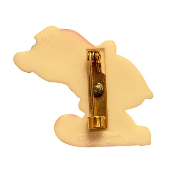 1983 Hallmark Cards Inc. Christmas Polar Bear Santa Hat & Candy Cane Pin Brooch - Picture 2 of 3